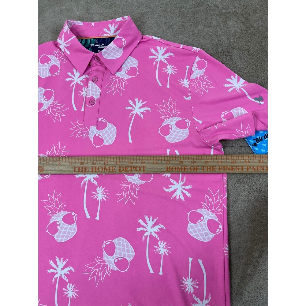 Birdie Bound Pineapple Sunglasses Golf Polo Shirt Men's M Pink Polyester S/S NEW - Picture 6 of 7